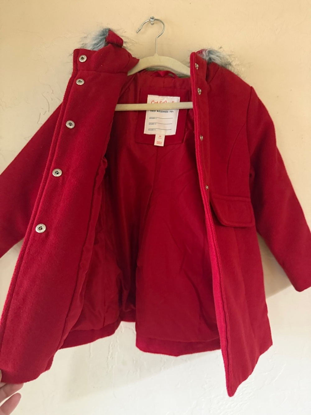 Red pea coat with faux fur lined hood girls 3t cat and Jack - Picture 6 of 6
